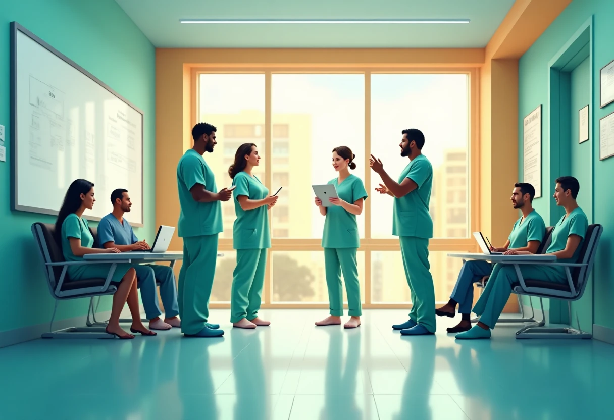 Team discussion among healthcare workers